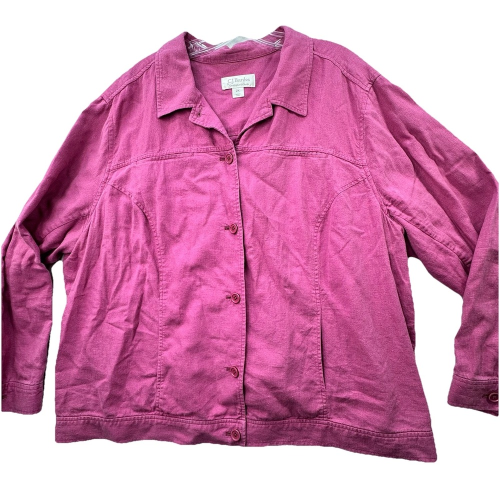 CJ BANKS Women's Plus Size 2X Button Down Long Sleeve Shirt Jacket Pockets